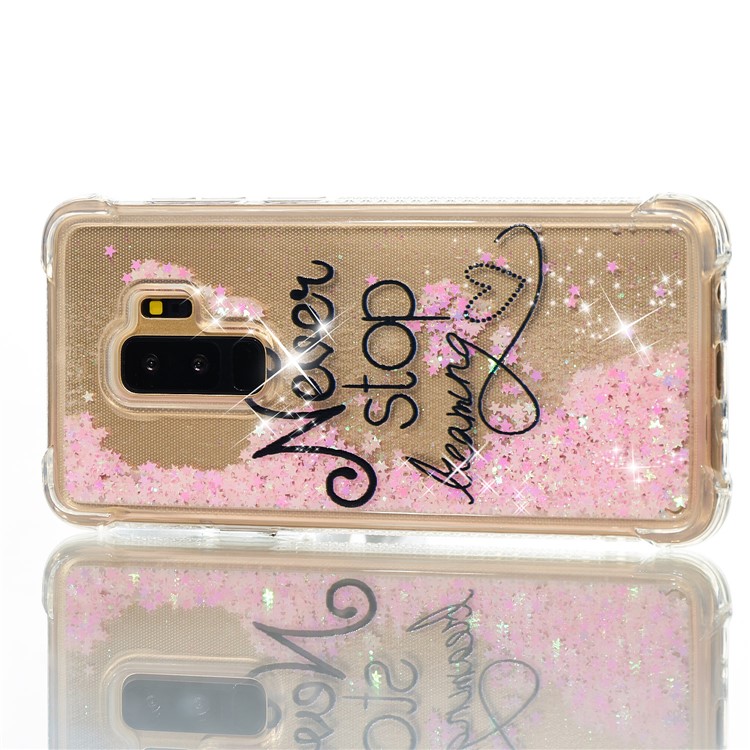 Patterned Liquid Glitter Powder Quicksand Shockproof TPU Back Case for Samsung Galaxy S9 Plus SM-G965 - Never Stop-2