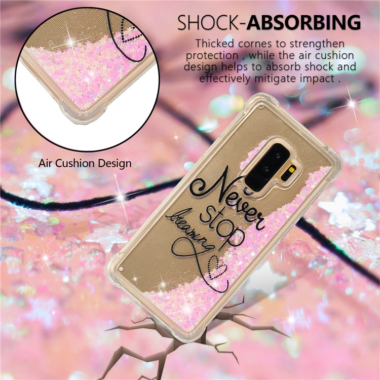 Patterned Liquid Glitter Powder Quicksand Shockproof TPU Back Case for Samsung Galaxy S9 Plus SM-G965 - Never Stop-3