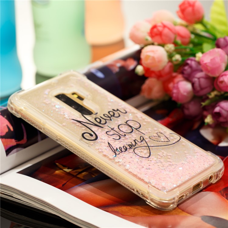 Patterned Liquid Glitter Powder Quicksand Shockproof TPU Back Case for Samsung Galaxy S9 Plus SM-G965 - Never Stop-6