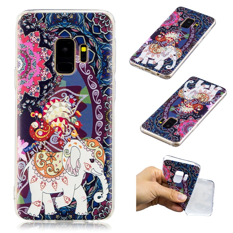 

Pattern Printing TPU Case Cover Shell for Samsung Galaxy S9 SM-G960 - Flower and Elephant