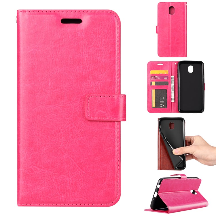 

Crazy Horse Texture Wallet Stand Leather Protector Shell Case for Samsung Galaxy J4 (2018) - Rose