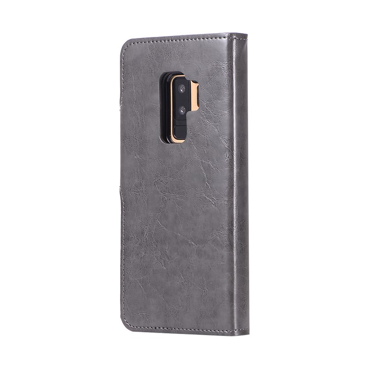 Crazy Horse PU Leather Wallet Cover + Detachable Leather Coated TPU Case for Samsung Galaxy S9+ SM-G965 - Black-3