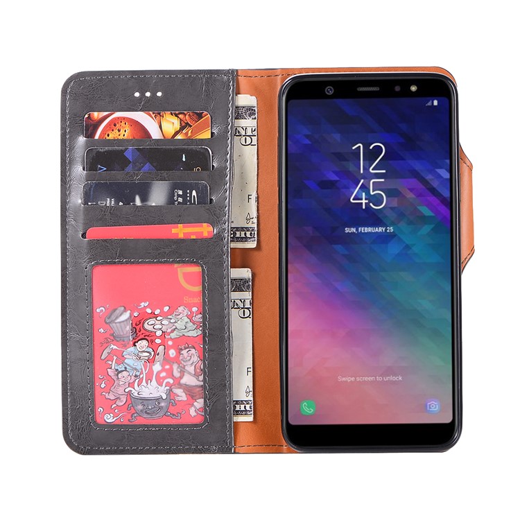 Crazy Horse PU Leather Wallet Cover + Detachable Leather Coated TPU Case for Samsung Galaxy S9+ SM-G965 - Black-4