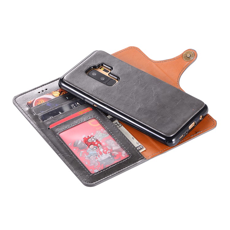 Crazy Horse PU Leather Wallet Cover + Detachable Leather Coated TPU Case for Samsung Galaxy S9+ SM-G965 - Black-5