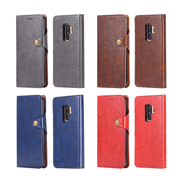 Crazy Horse PU Leather Wallet Cover + Detachable Leather Coated TPU Case for Samsung Galaxy S9+ SM-G965 - Black-9