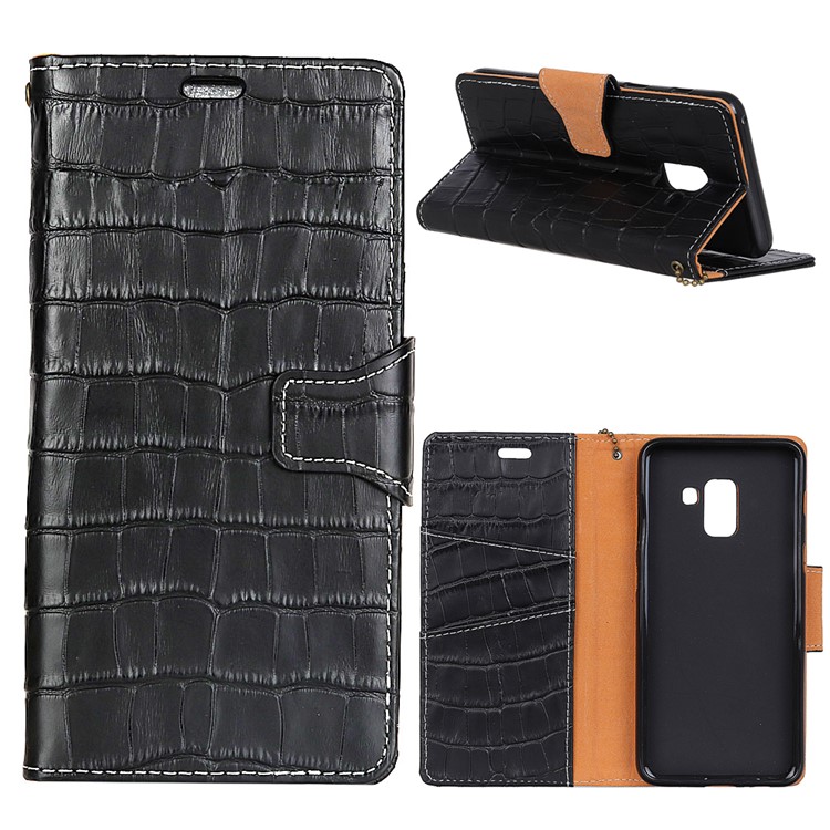 Crocodile Texture Genuine Leather Protection Mobile Phone Cover for Samsung Galaxy A6 (2018) - Black-1