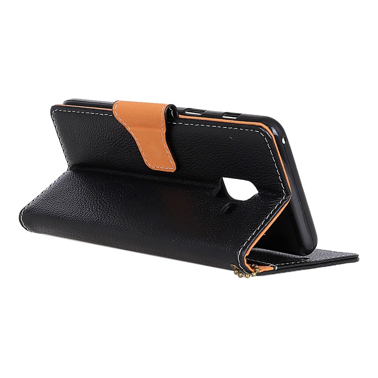 Litchi Skin Genuine Leather Folio Flip Cell Phone Cover for Samsung Galaxy A6 (2018) - Black-4