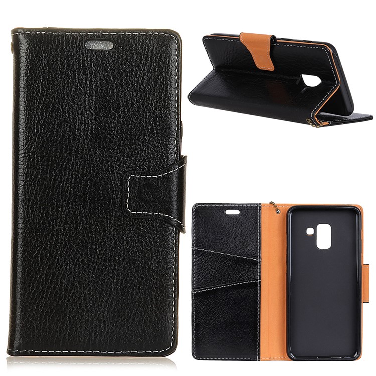 Crazy Horse Texture Genuine Leather Wallet Case for Samsung Galaxy A6 Plus (2018) - Black-1