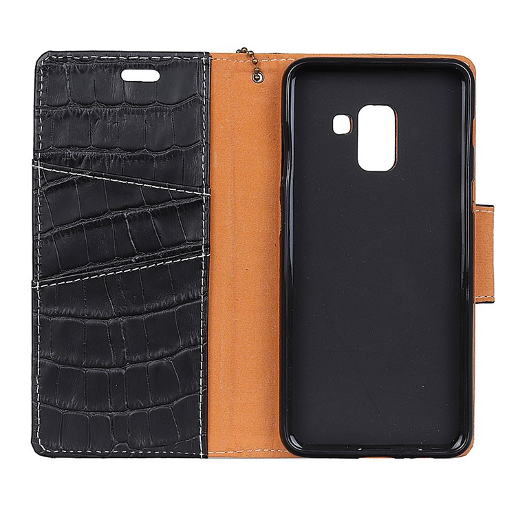 For Samsung Galaxy A6 Plus (2018) Crocodile Texture Genuine Leather Wallet Case Accessory - Black-2