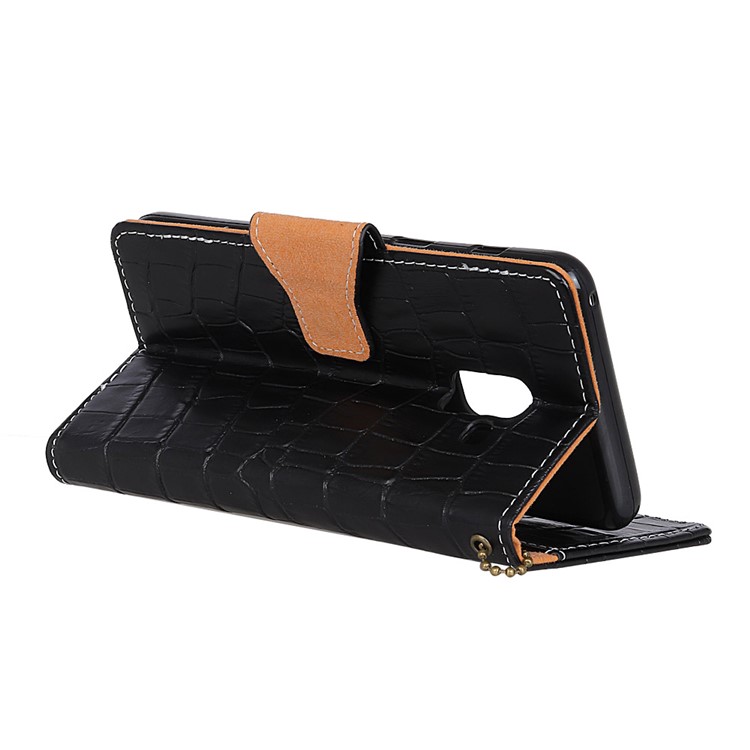 For Samsung Galaxy A6 Plus (2018) Crocodile Texture Genuine Leather Wallet Case Accessory - Black-3