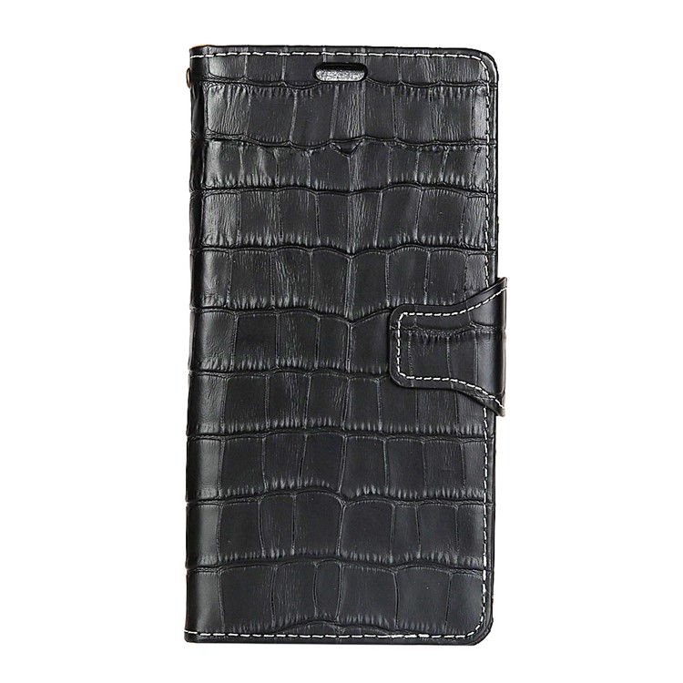 For Samsung Galaxy A6 Plus (2018) Crocodile Texture Genuine Leather Wallet Case Accessory - Black-4