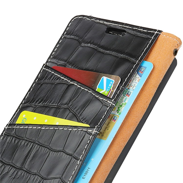 For Samsung Galaxy A6 Plus (2018) Crocodile Texture Genuine Leather Wallet Case Accessory - Black-5