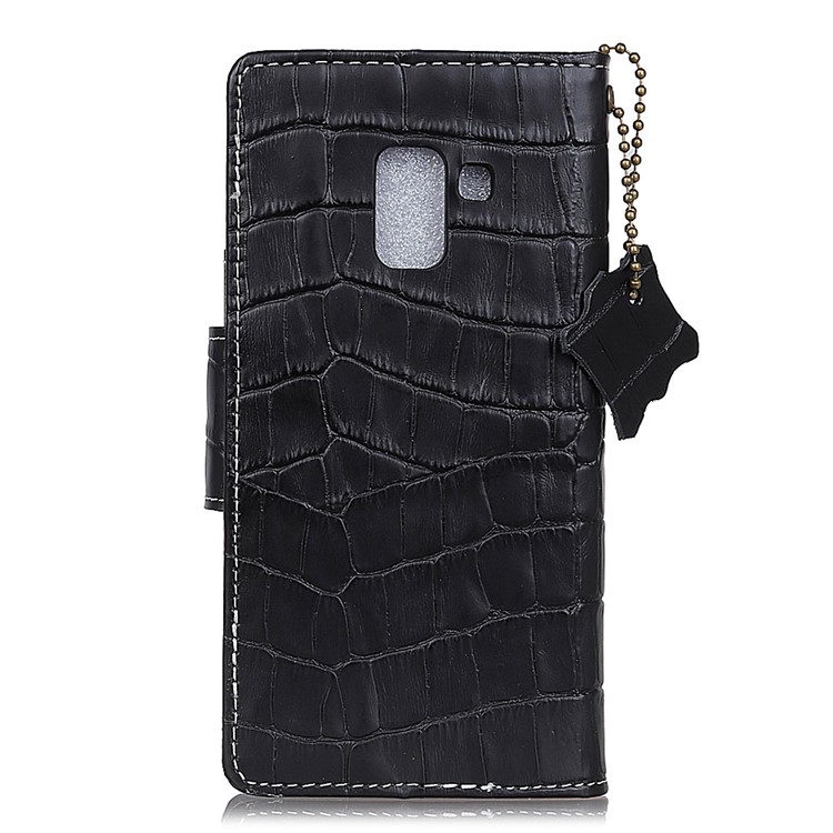 For Samsung Galaxy A6 Plus (2018) Crocodile Texture Genuine Leather Wallet Case Accessory - Black-6