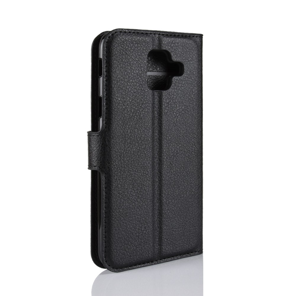 Litchi Skin Leather Willet Case Fundh Para Samsung Galaxy A6 (2018) Accesorio de Teléfono de Diseño de Soporte Ajustable - Negro