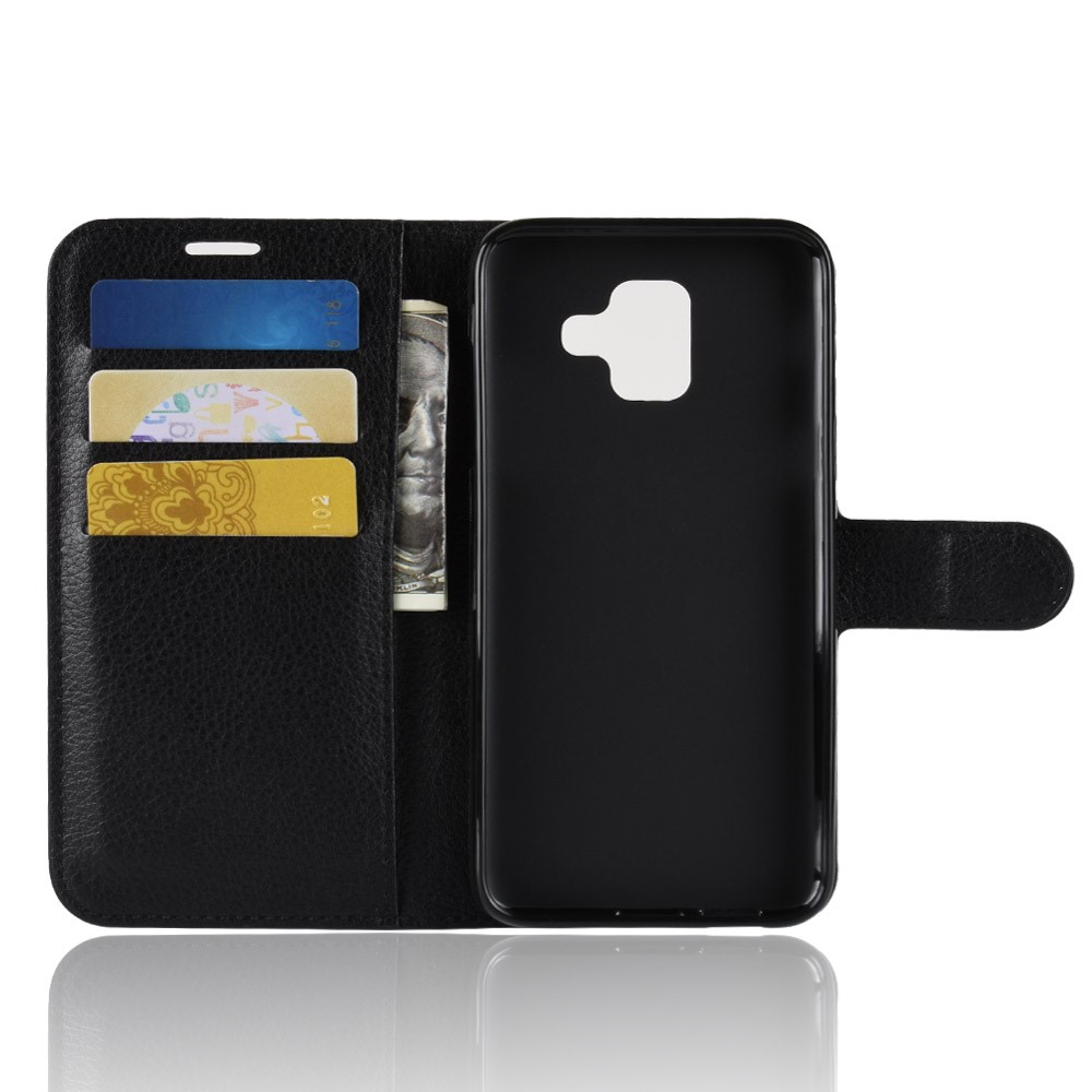 Portafoglio in Pelle Della Pelle Litchi Shelt Per Telefono Per Samsung Galaxy A6 (2018) Accessorio Per Telefoni Standard Regolabile - Nero-5