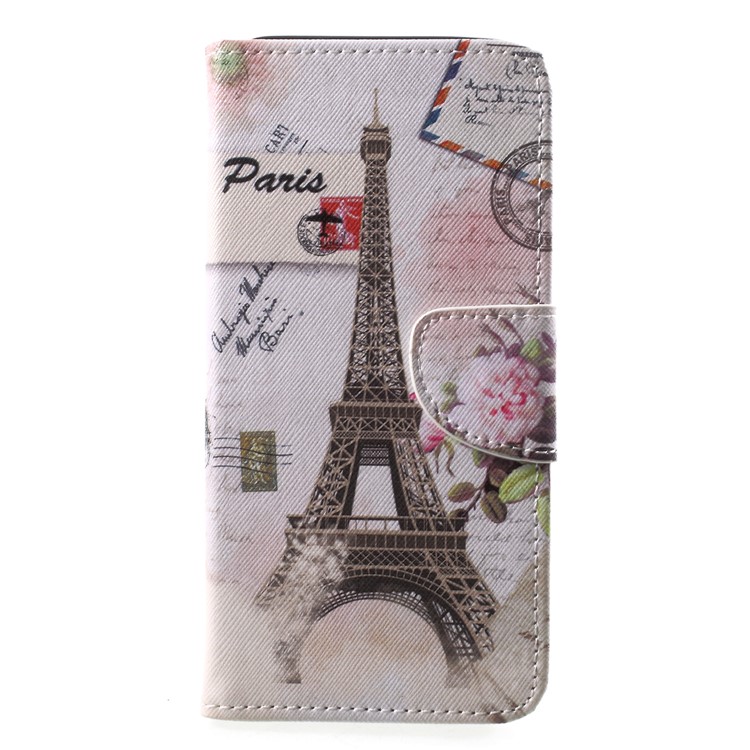 Cruz Textura Padronizada Carteira De Couro Tampa Do Telefone Móvel Para Samsung Galaxy A6 + (2018) - Torre Eiffel-1