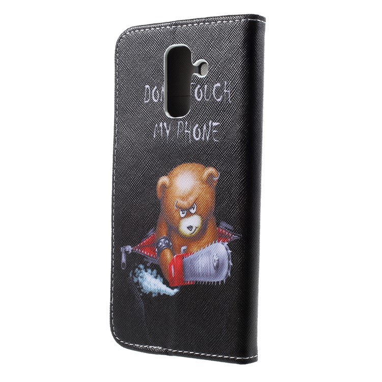 Cross Texture Patterned Wallet Leather Protective Case for Samsung Galaxy A6+ (2018) - Angry Bear-2