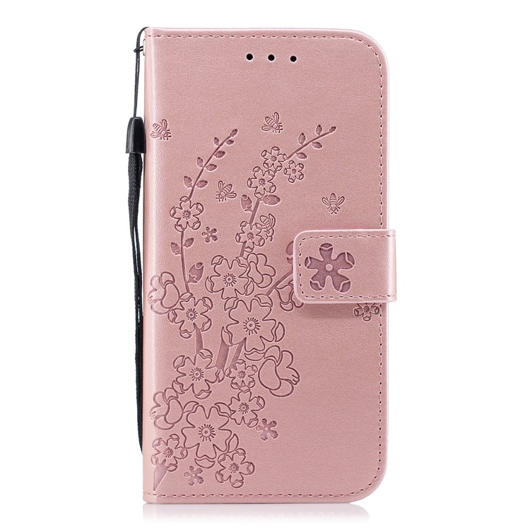 

Imprinted Plum Blossom Leather Wallet Stand Case for Samsung Galaxy A8 (2018) - Rose Gold