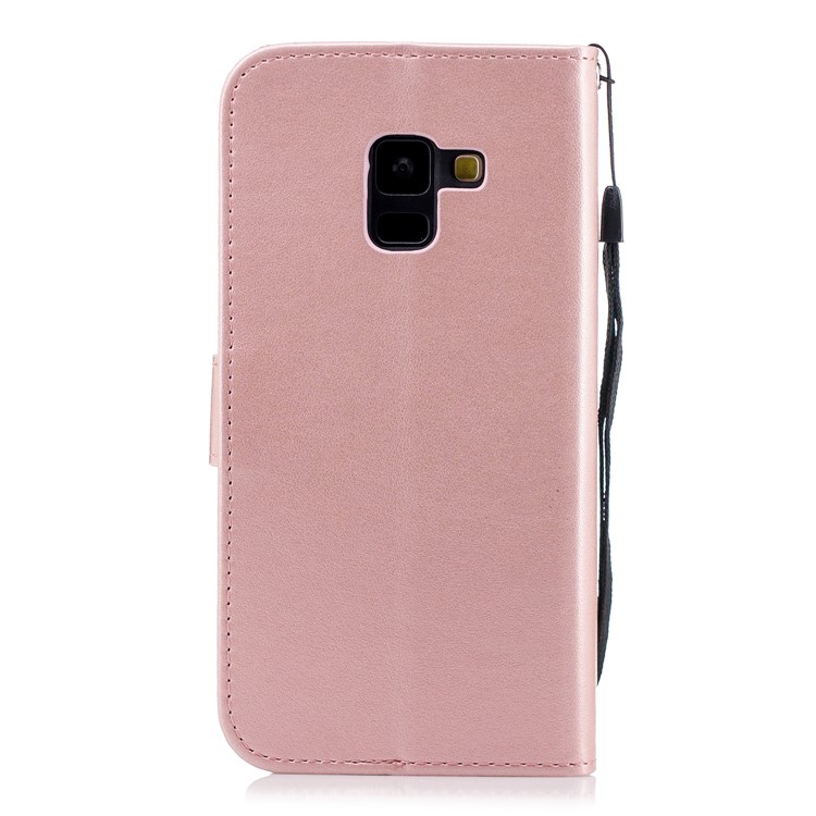 Imprinted Plum Blossom Leather Wallet Stand Case for Samsung Galaxy A8 (2018) - Rose Gold-2