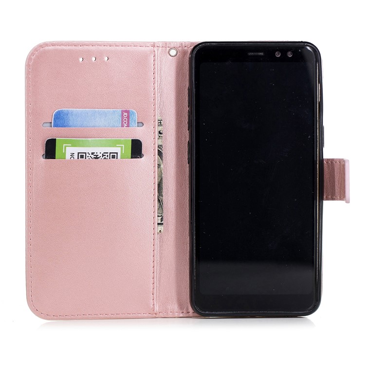 Imprinted Plum Blossom Leather Wallet Stand Case for Samsung Galaxy A8 (2018) - Rose Gold-3
