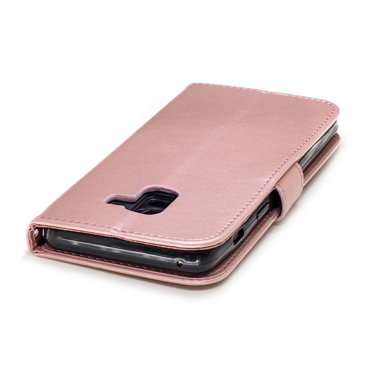 Imprinted Plum Blossom Leather Wallet Stand Case for Samsung Galaxy A8 (2018) - Rose Gold-5