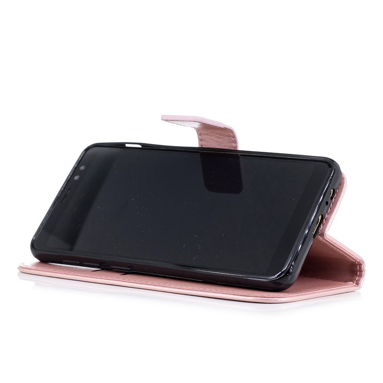 Imprinted Plum Blossom Leather Wallet Stand Case for Samsung Galaxy A8 (2018) - Rose Gold-6