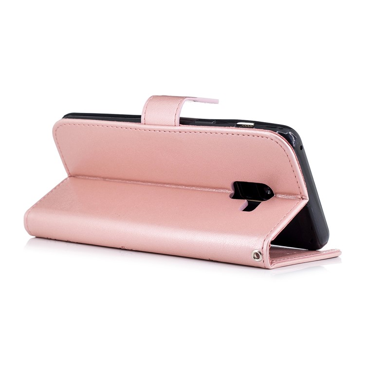 Imprinted Plum Blossom Leather Wallet Stand Case for Samsung Galaxy A8 (2018) - Rose Gold-7