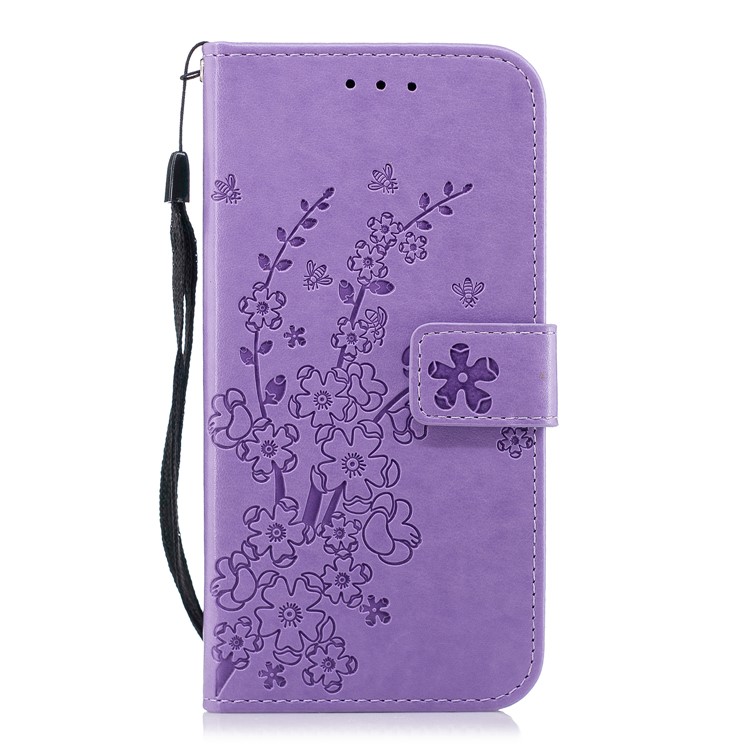 

Imprinted Plum Blossom Leather Stand Mobile Cover for Samsung Galaxy A8 (2018) - Purple