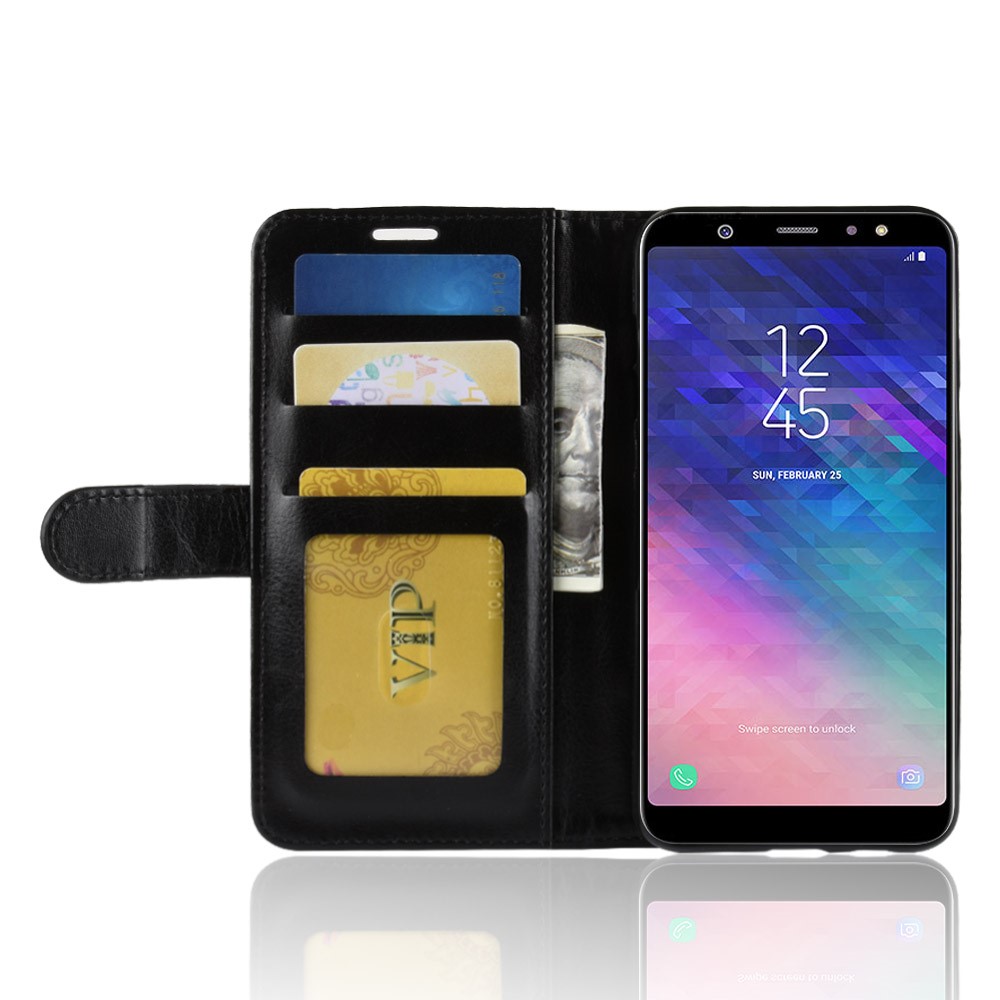 Crazy Horse PU Leather Wallet Telep Coste Para Samsung Galaxy A6 Plus (2018) / A9 Star Lite - Negro