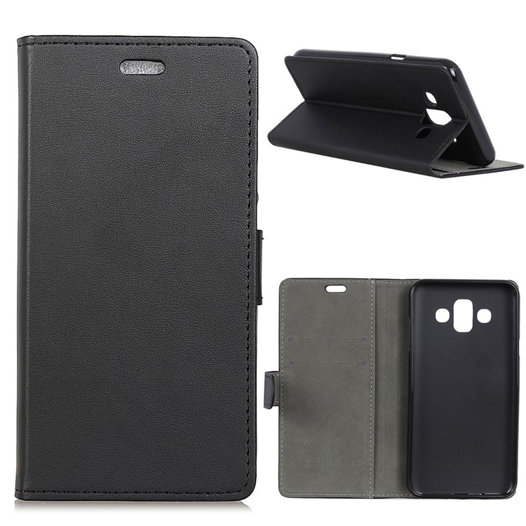 Wallet Stand Protective Leather Phone Case for Samsung Galaxy J7 Duo - Black-1