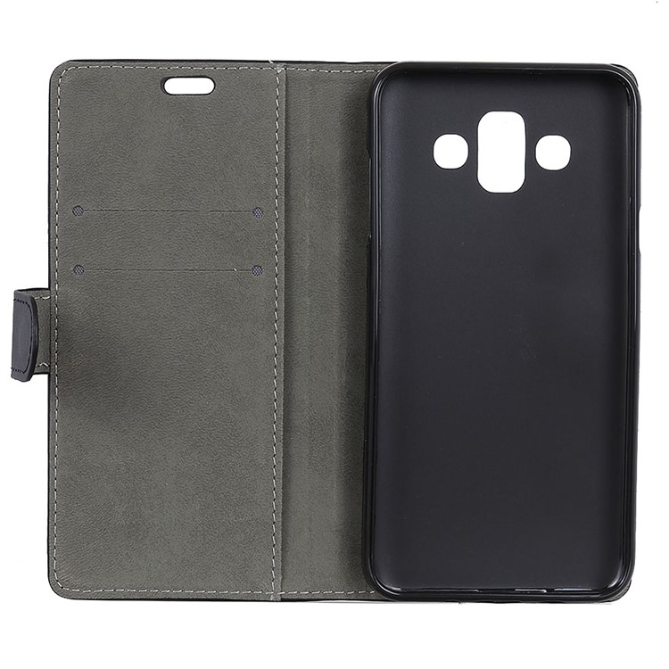 Wallet Stand Protective Leather Phone Case for Samsung Galaxy J7 Duo - Black-4