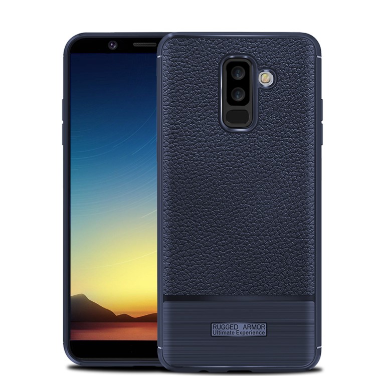

Litchi Текстура Щеткой Чехол Для Мобильного Телефона TPU Для Галактики Samsung A6 + (2018) - Темно-синий, Galaxy A6+ (2018)
