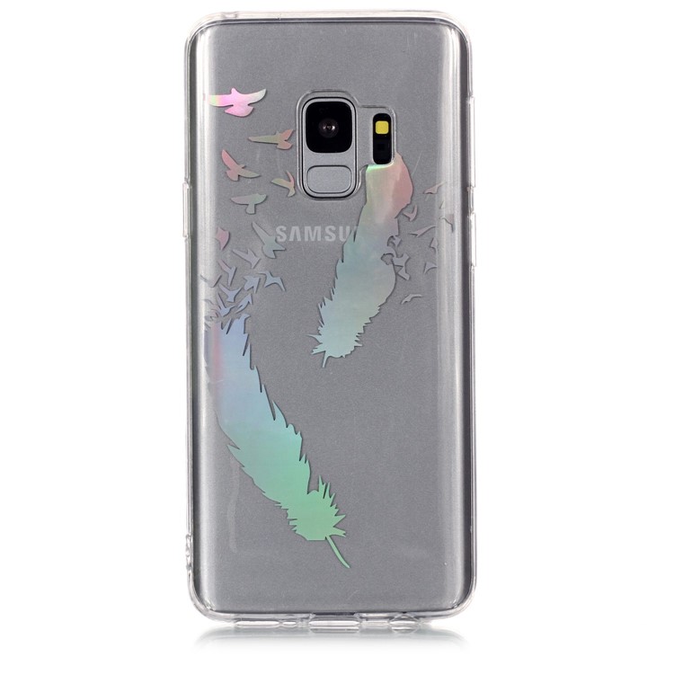 For Samsung Galaxy S9 G960 Colorful Laser Carving Patterned TPU Cover - Two Feathers-2