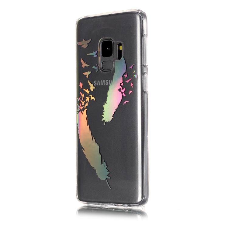 For Samsung Galaxy S9 G960 Colorful Laser Carving Patterned TPU Cover - Two Feathers-3