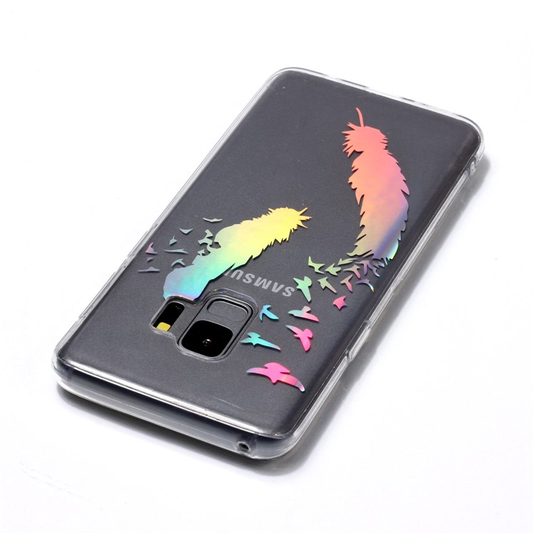 For Samsung Galaxy S9 G960 Colorful Laser Carving Patterned TPU Cover - Two Feathers-5