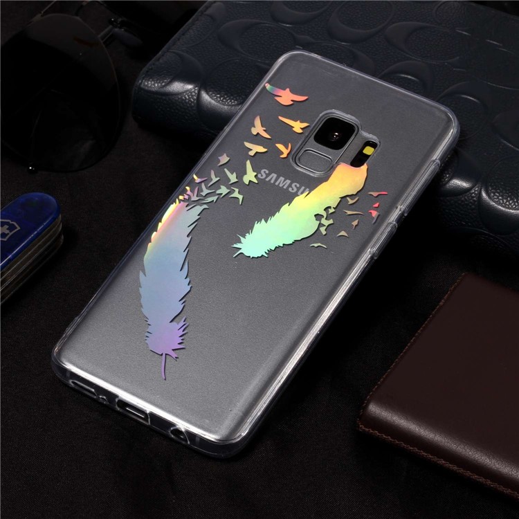 For Samsung Galaxy S9 G960 Colorful Laser Carving Patterned TPU Cover - Two Feathers-6