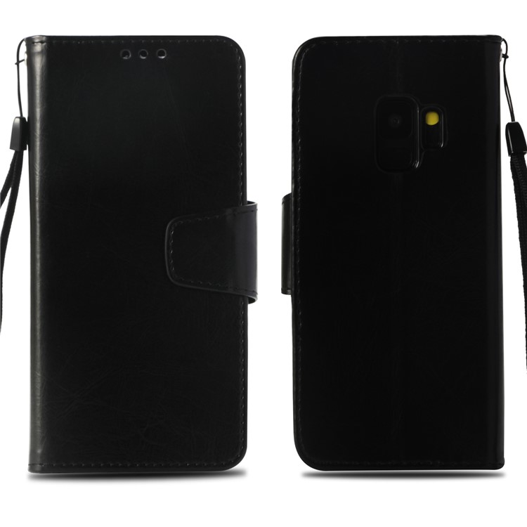 Vintage Oil Buffed Leather Stand Wallet Case for Samsung Galaxy S9 SM-G960 - Black-2