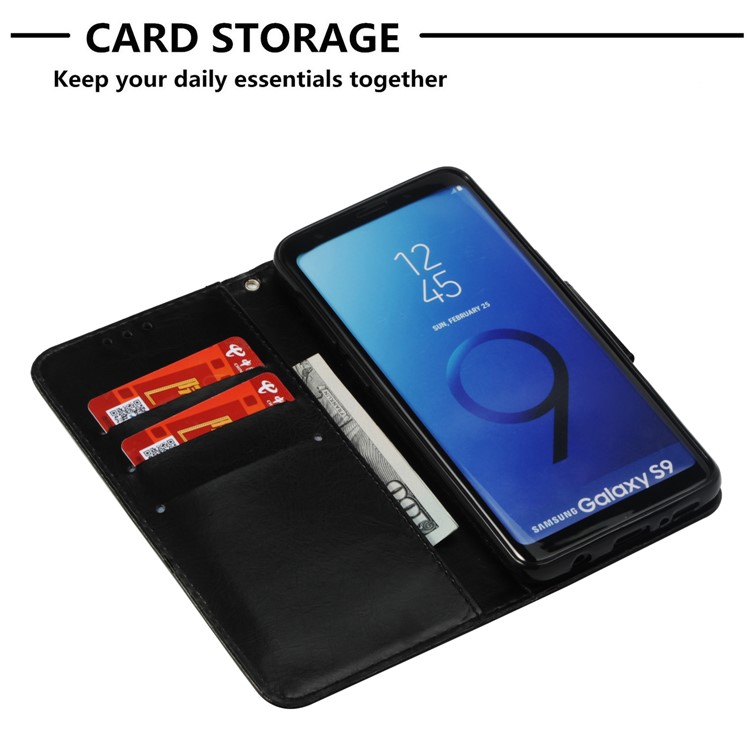 Vintage Oil Buffed Leather Stand Wallet Case for Samsung Galaxy S9 SM-G960 - Black-5