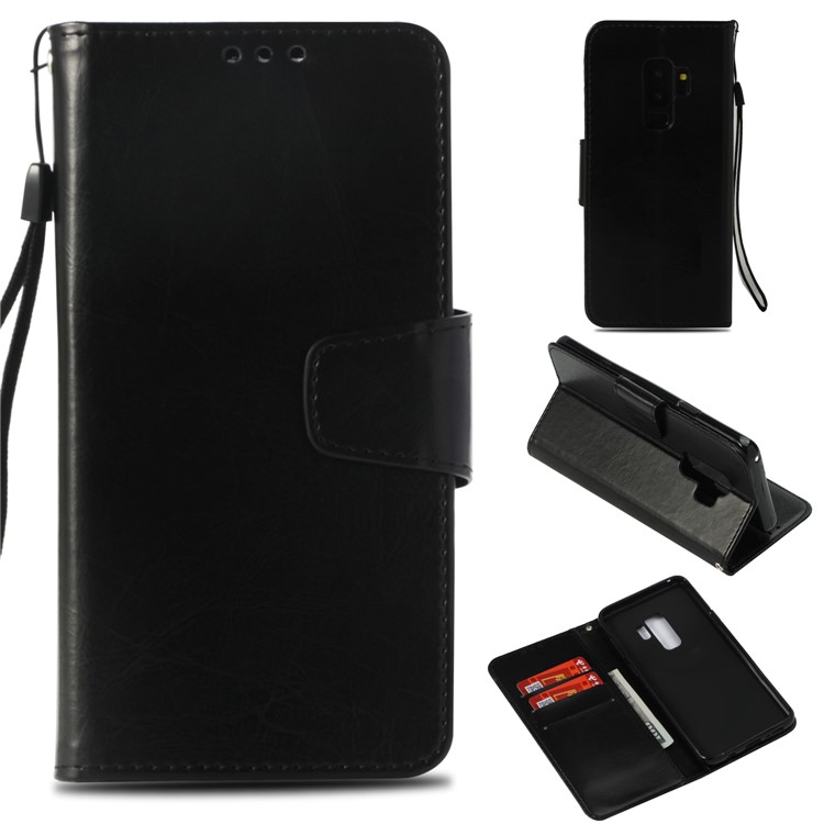 Vintage Oil Buffed Leather Stand Wallet Case for Samsung Galaxy S9 Plus SM-G965 - Black-1