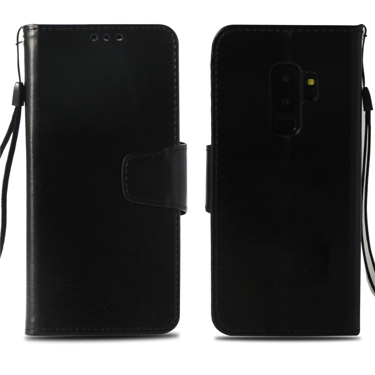 Vintage Oil Buffed Leather Stand Wallet Case for Samsung Galaxy S9 Plus SM-G965 - Black-2