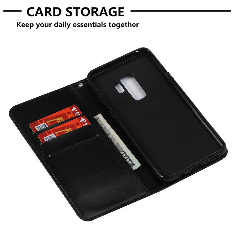 Vintage Oil Buffed Leather Stand Wallet Case for Samsung Galaxy S9 Plus SM-G965 - Black-5