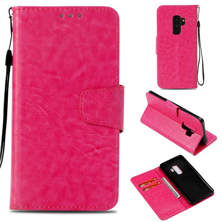 

Vintage Oil Buffed Leather Stand Wallet Shell for Samsung Galaxy S9 Plus SM-G965 - Rose