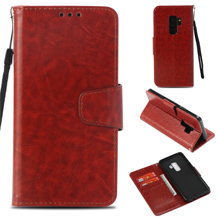 

Vintage Oil Buffed Leather Wallet Phone Accessory Case for Samsung Galaxy S9 Plus SM-G965 - Brown