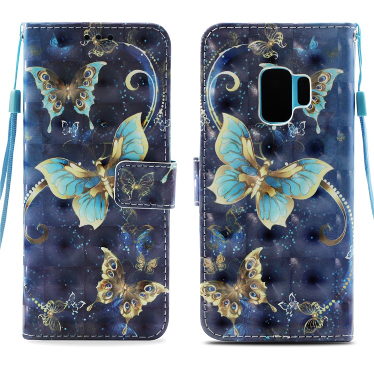 Pattern Printing Leather Wallet Case for Samsung Galaxy S9 SM-G960 - Vivid Butterfly-3