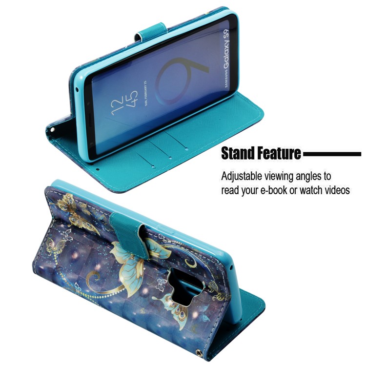 Pattern Printing Leather Wallet Case for Samsung Galaxy S9 SM-G960 - Vivid Butterfly-4