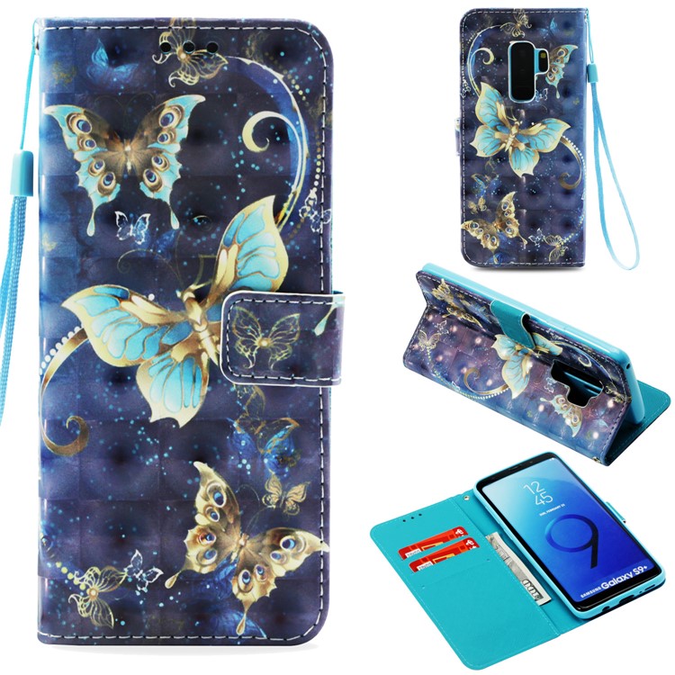 Pattern Printing Light Spot Decor Leather Magnetic Stand Protective Mobile Phone Cover for Samsung Galaxy S9 Plus SM-G965 - Gold Butterfly-1
