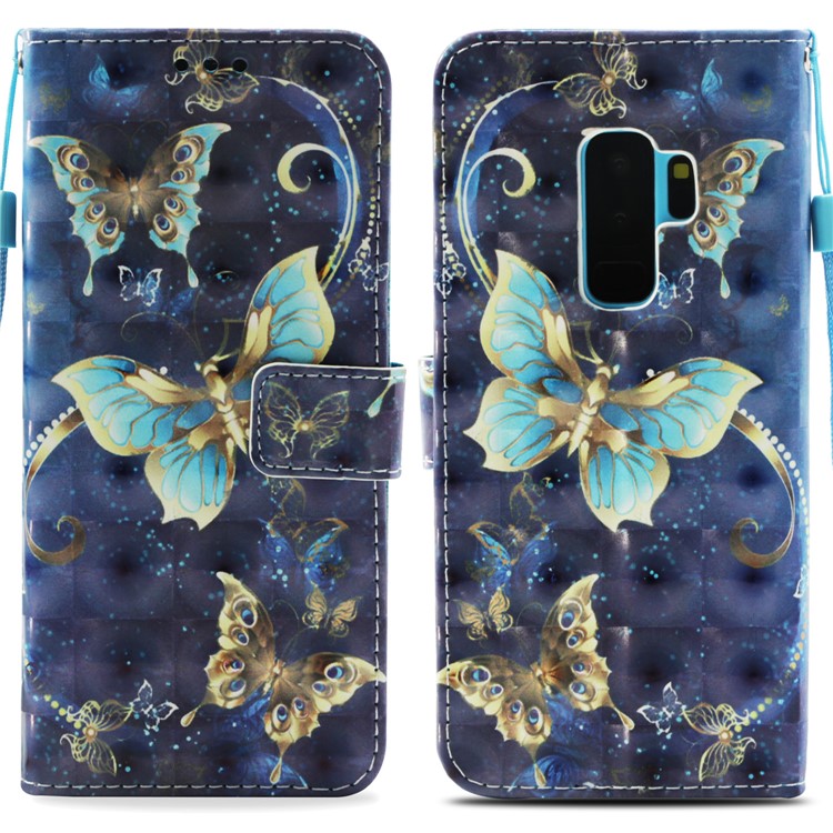 Pattern Printing Light Spot Decor Leather Magnetic Stand Protective Mobile Phone Cover for Samsung Galaxy S9 Plus SM-G965 - Gold Butterfly-3