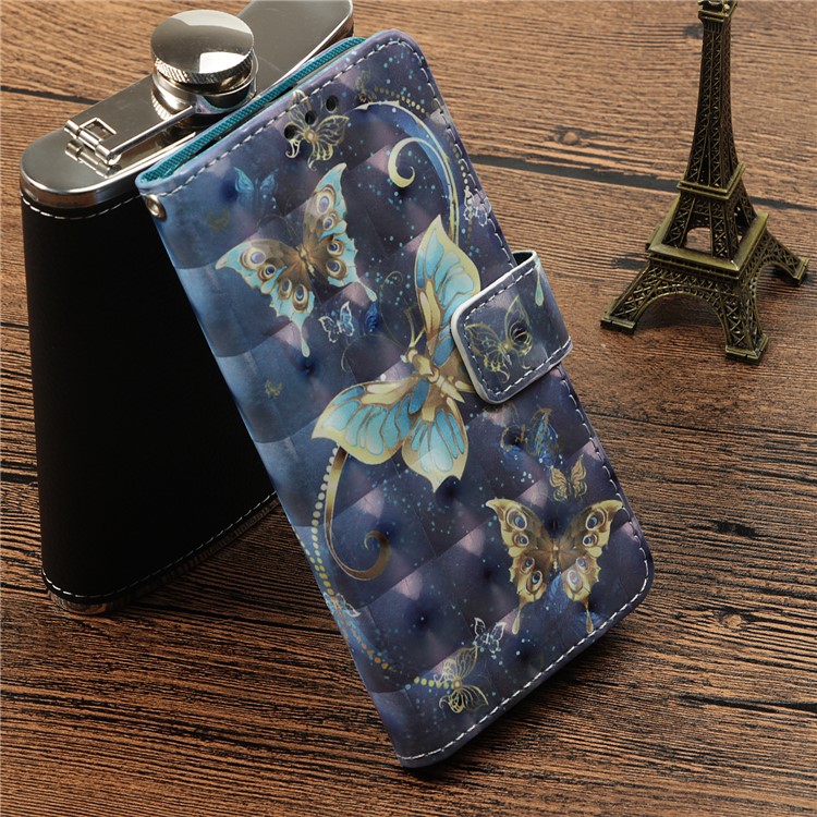 Pattern Printing Light Spot Decor Leather Magnetic Stand Protective Mobile Phone Cover for Samsung Galaxy S9 Plus SM-G965 - Gold Butterfly-7