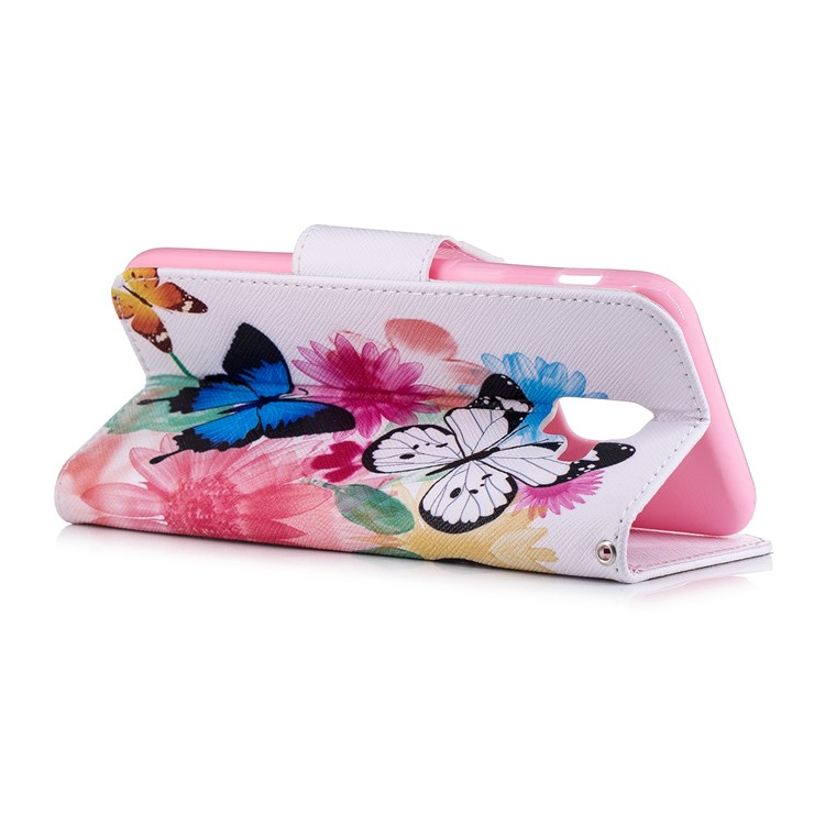 Pattern Printing PU Leather Wallet Phone Case for Samsung Galaxy A6 (2018) - Butterflies and Flowers-4