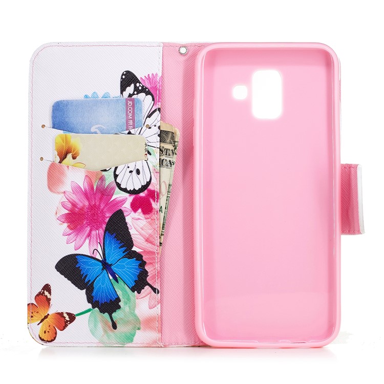 Pattern Printing PU Leather Wallet Phone Case for Samsung Galaxy A6 (2018) - Butterflies and Flowers-8